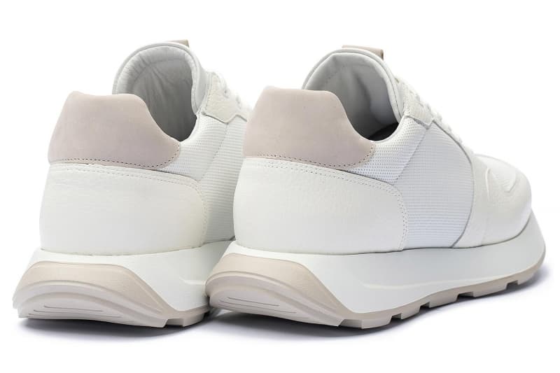 White natural leather and textile sneakers