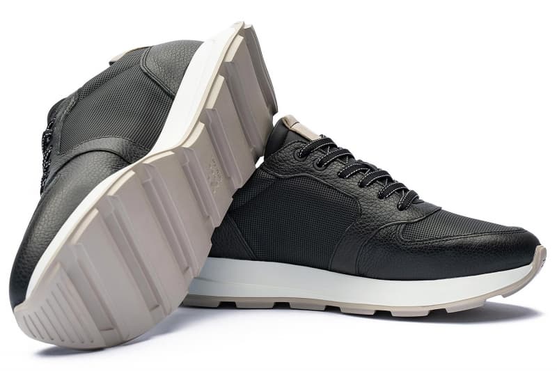 Black natural leather and textile sneakers