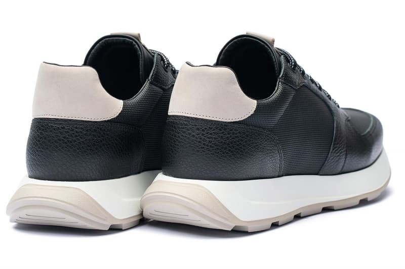 Black natural leather and textile sneakers