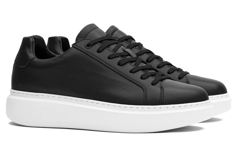Black genuine leather sneakers