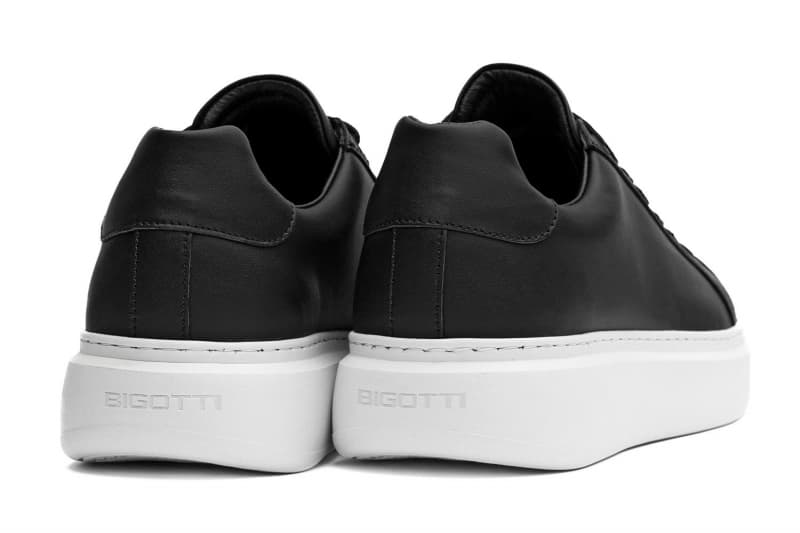 Black genuine leather sneakers