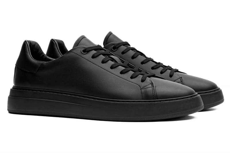Black genuine leather sneakers