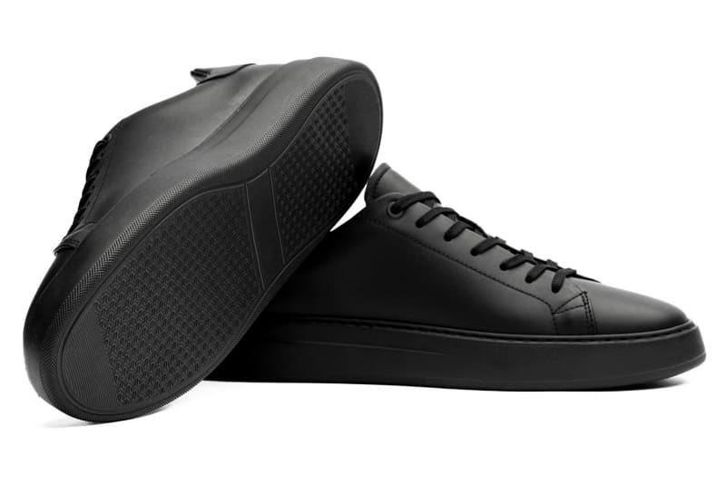 Black genuine leather sneakers