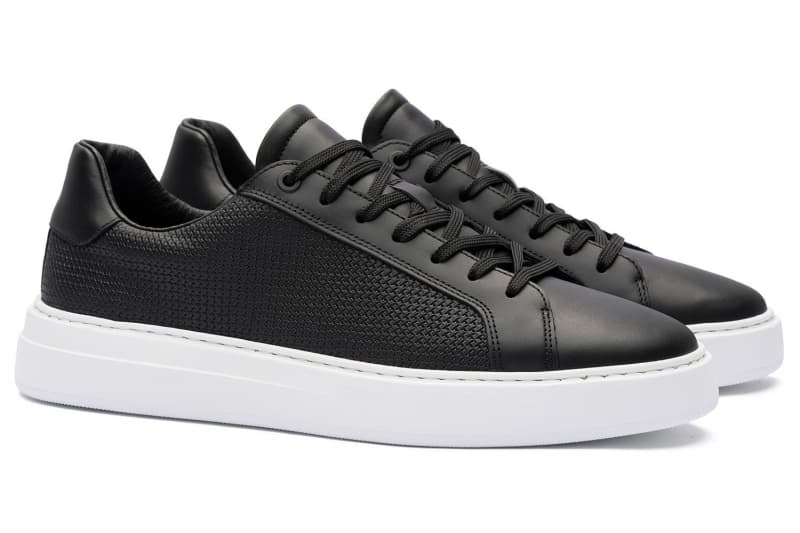 Black genuine leather sneakers