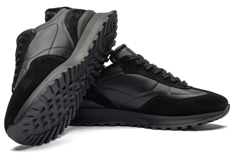 Black genuine leather sneakers