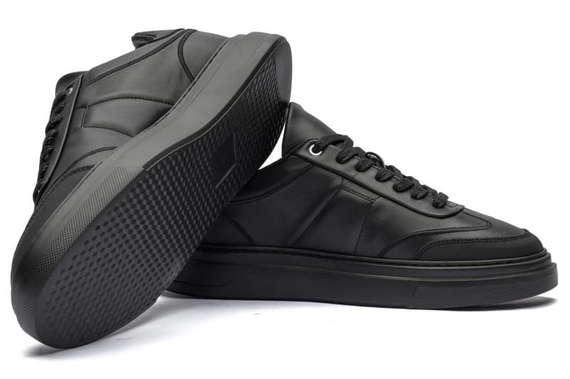 Black genuine leather sneakers