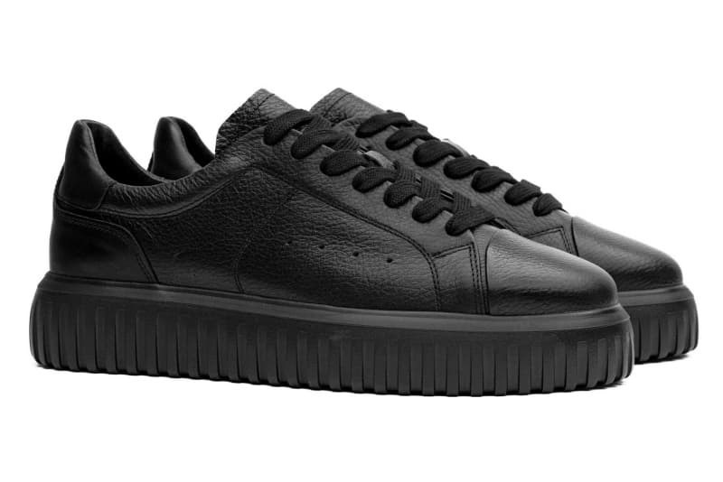 Black genuine leather sneakers